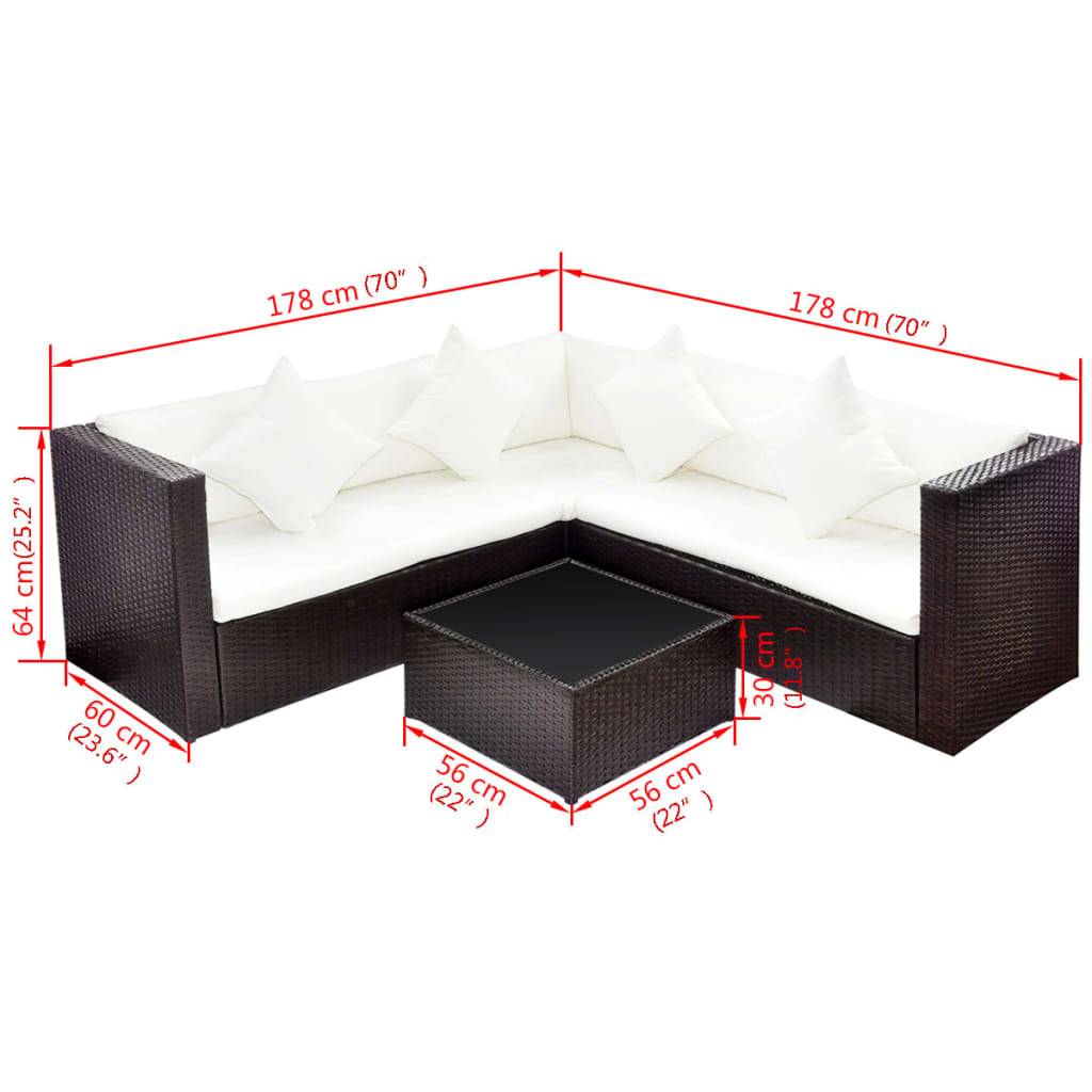 vidaXL 4-tlg. Garten-Lounge-Set mit Kissen Poly-Rattan Braun