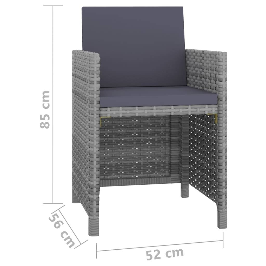 vidaXL 5-tlg. Garten-Essgruppe mit Auflagen Poly Rattan Grau
