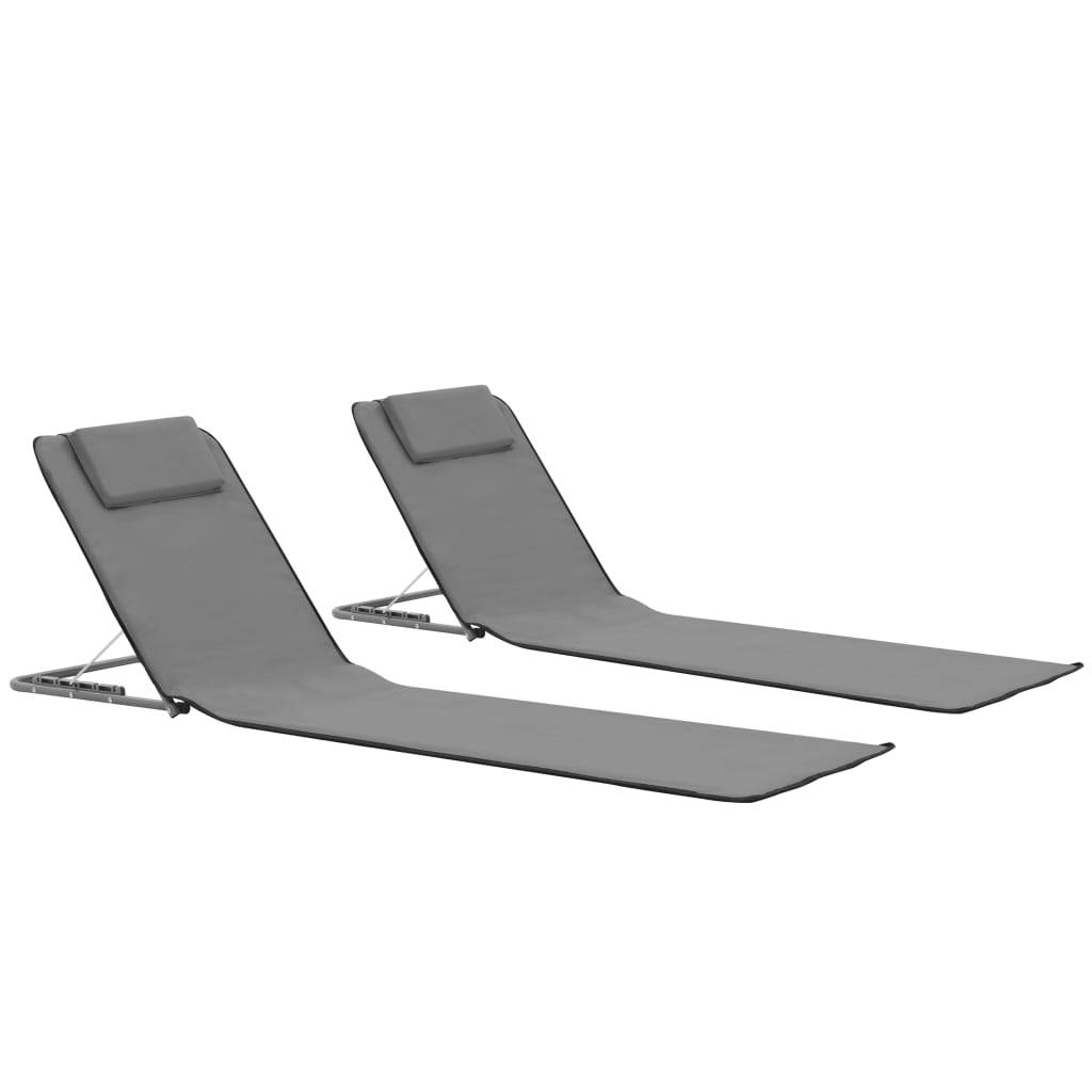 vidaXL Klappbare Strandmatte 2 Stk. Stahl und Stoff Grau