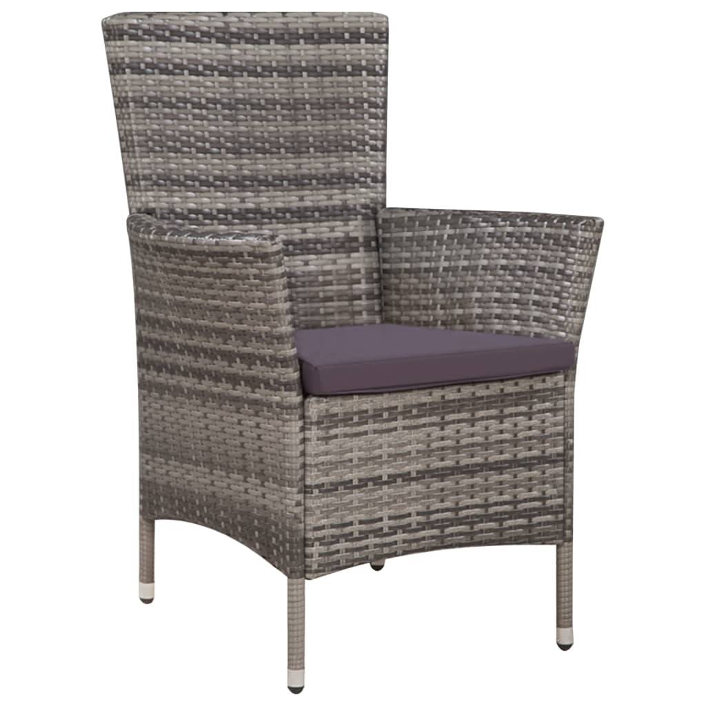 vidaXL Gartenstuhl und Hocker mit Polstern Poly Rattan Grau