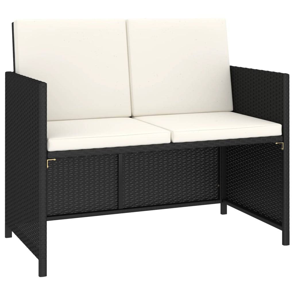 vidaXL 6-tlg. Garten-Essgruppe mit Auflagen Poly Rattan Schwarz