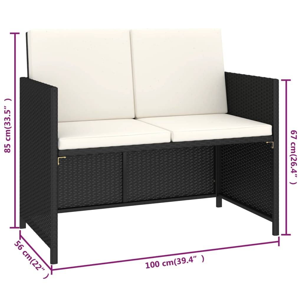 vidaXL 6-tlg. Garten-Essgruppe mit Auflagen Poly Rattan Schwarz