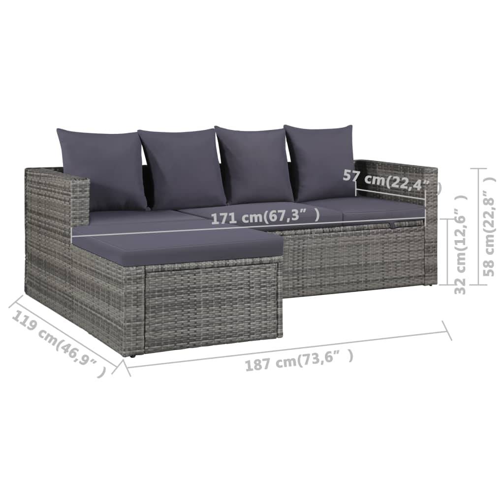 vidaXL 4-tlg. Garten-Lounge-Set mit Auflagen Poly Rattan Grau
