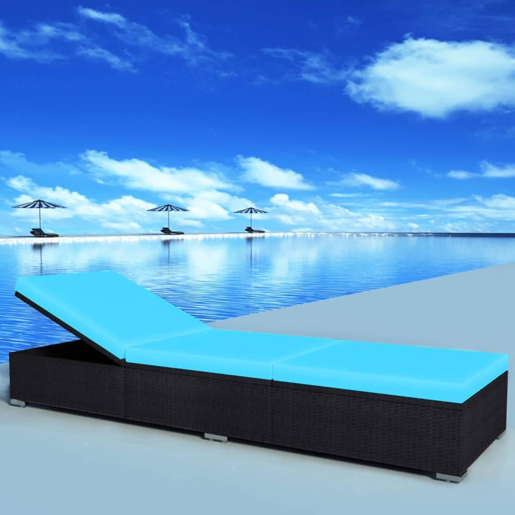 vidaXL Sonnenliege mit Auflage Poly Rattan Schwarz