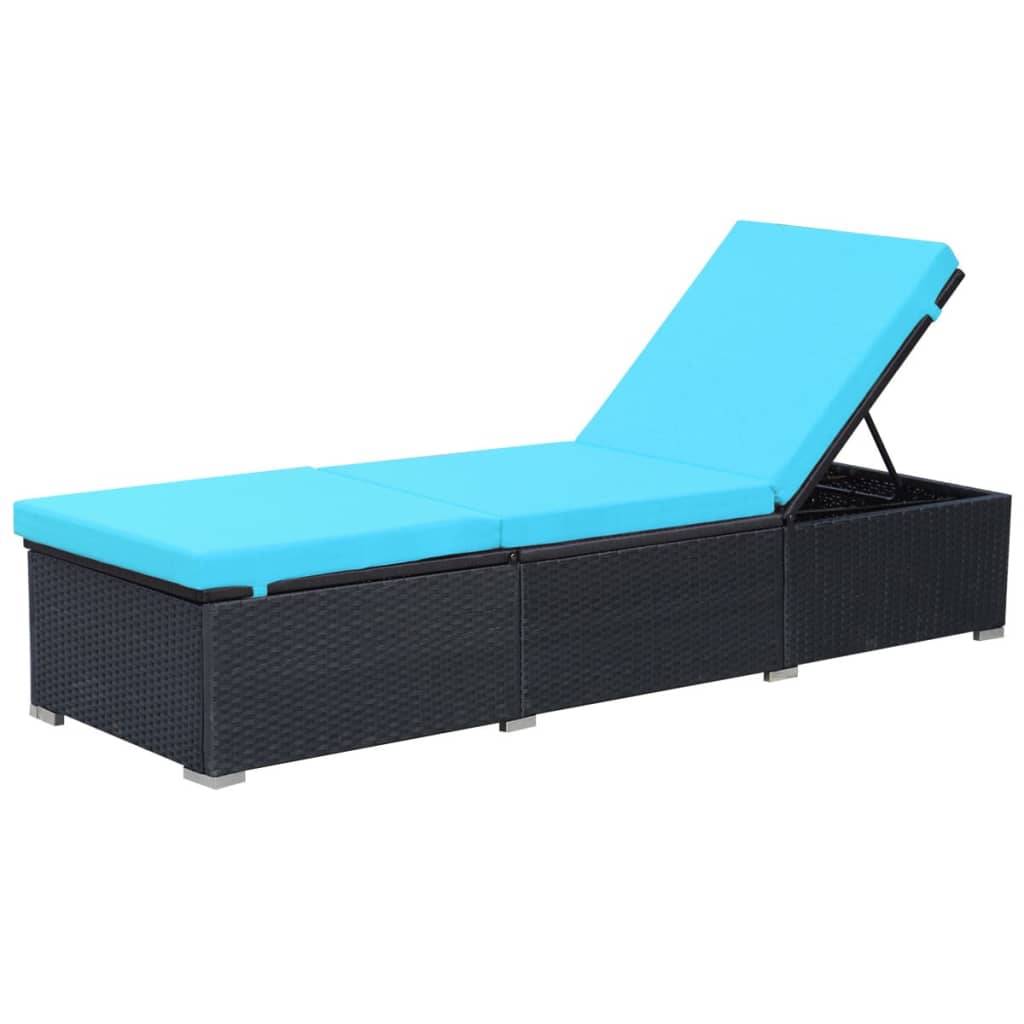 vidaXL Sonnenliege mit Auflage Poly Rattan Schwarz