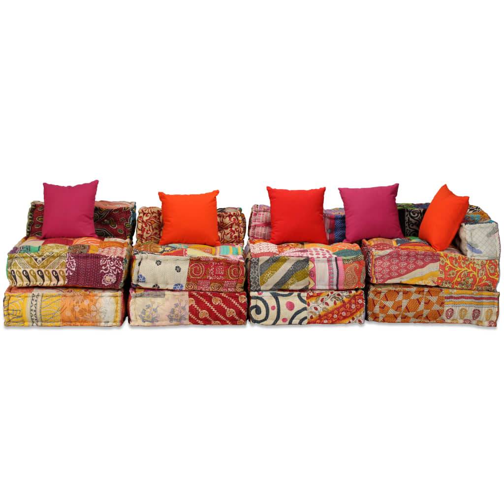 vidaXL 4-Sitzer Modularer Pouf Patchwork Stoff