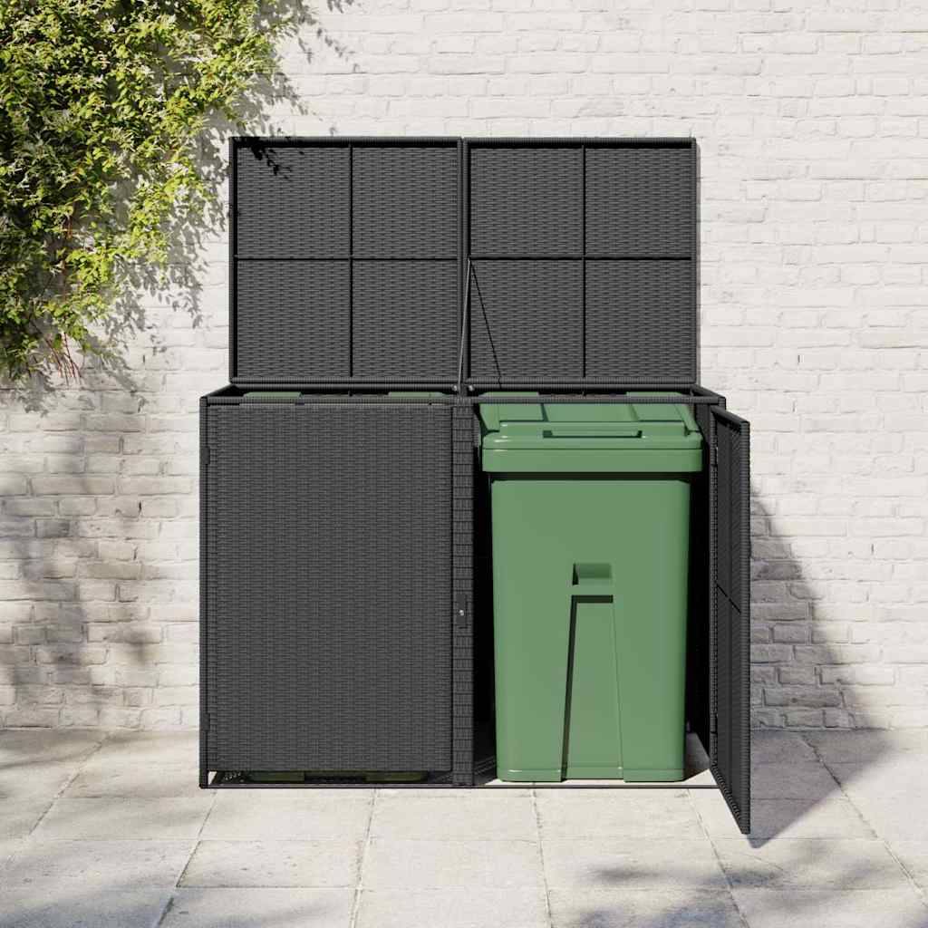 vidaXL Mülltonnenbox für 2 Tonnen Poly Rattan Schwarz 148x80x111 cm