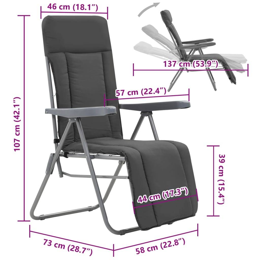 vidaXL Klappbare Gartenstühle mit Polstern 2 Stk. Grau