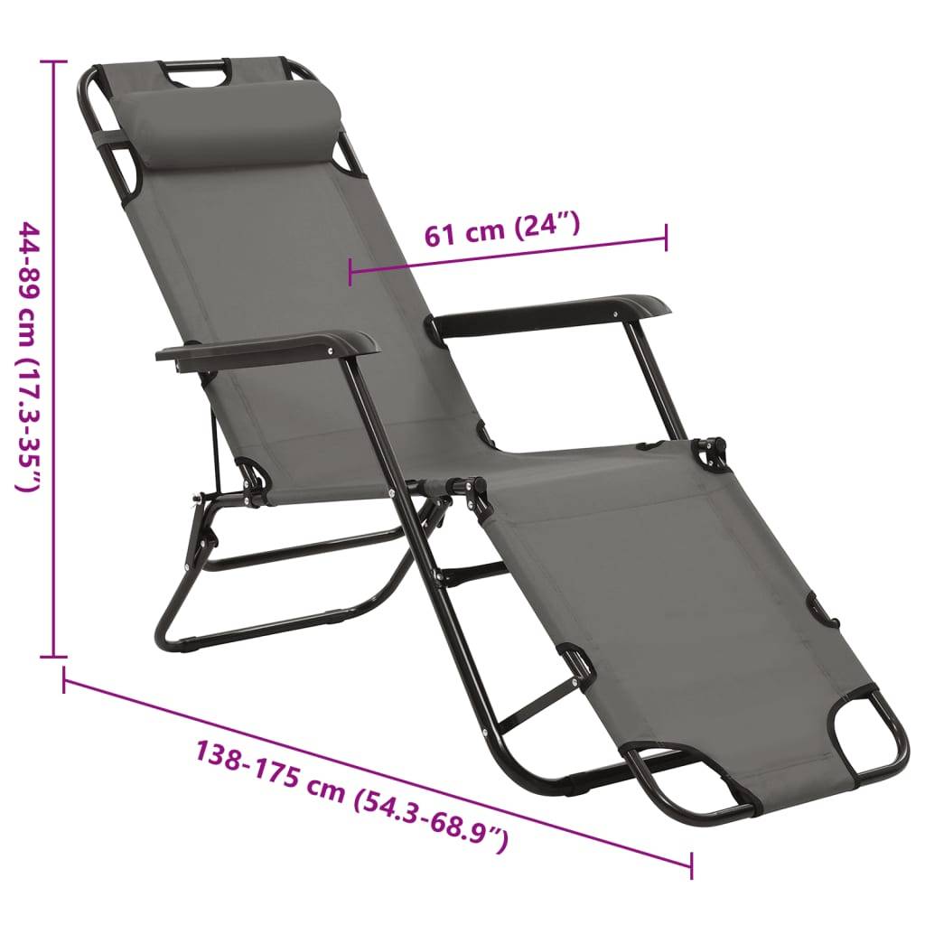 vidaXL Klappbare Sonnenliegen 2 Stk. mit Fußablage Grau