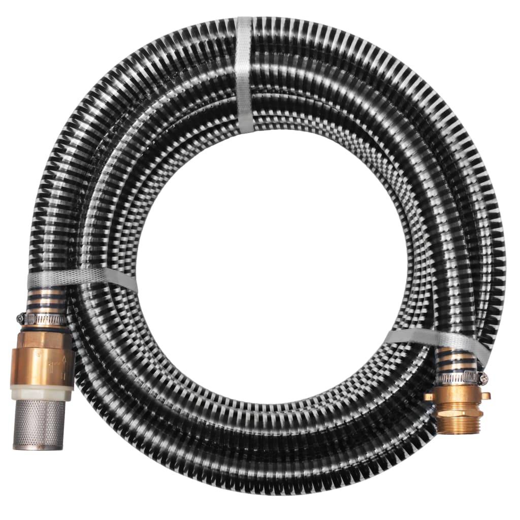 vidaXL Saugschlauch mit Messing-Anschlüssen 3 m 25 mm Schwarz