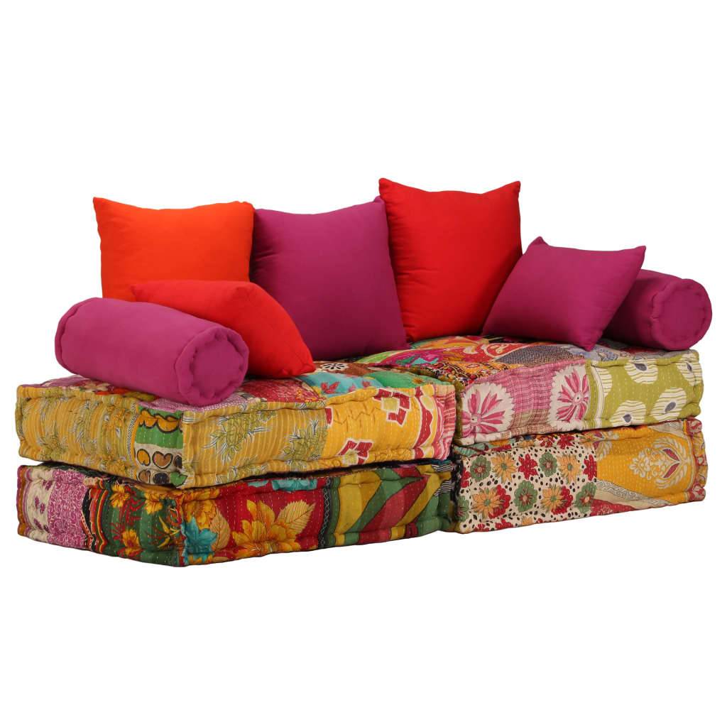 vidaXL 2-Sitzer Modularer Pouf Patchwork Stoff