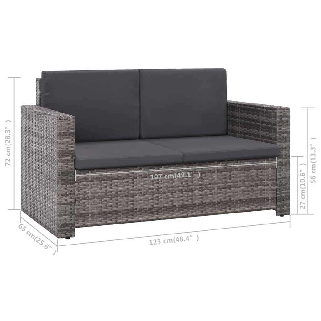 vidaXL 2-tlg. Garten-Lounge-Set mit Auflagen Poly Rattan Grau
