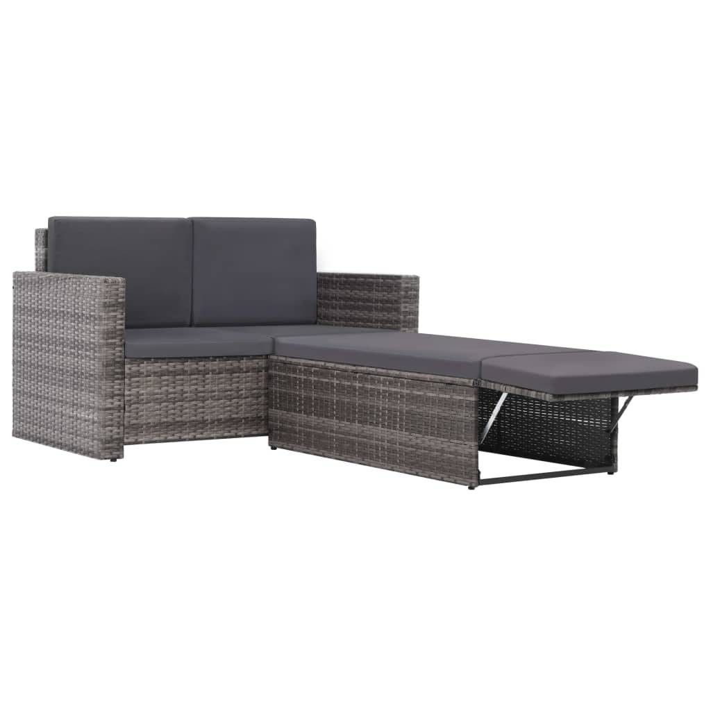 vidaXL 2-tlg. Garten-Lounge-Set mit Auflagen Poly Rattan Grau