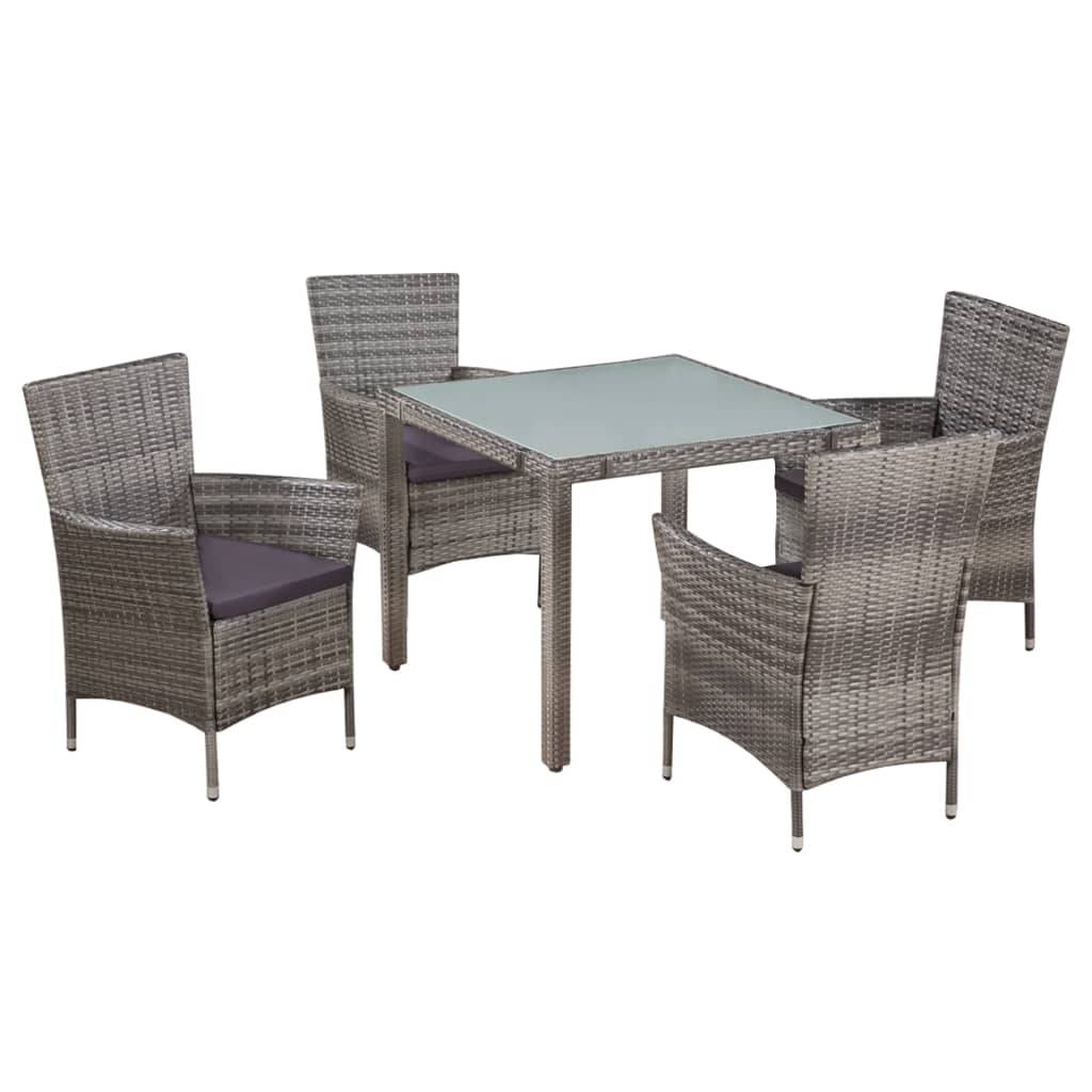 vidaXL 5-tlg. Garten-Essgruppe mit Auflagen Poly Rattan Grau