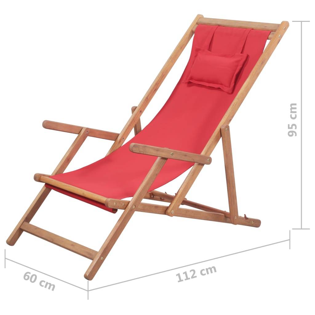 vidaXL Strandstuhl Klappbar Stoff und Massivholz Rot