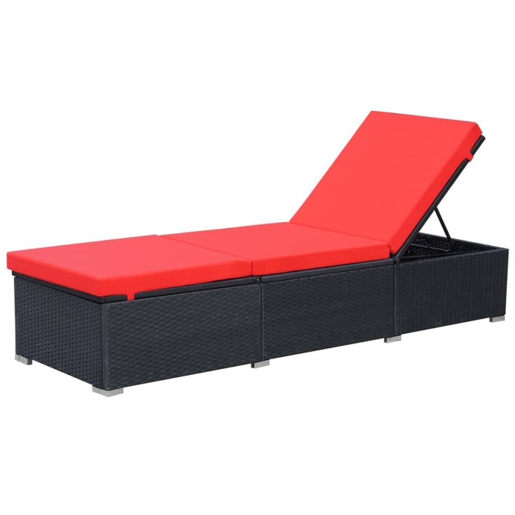 vidaXL Sonnenliege mit Auflage Poly Rattan Schwarz
