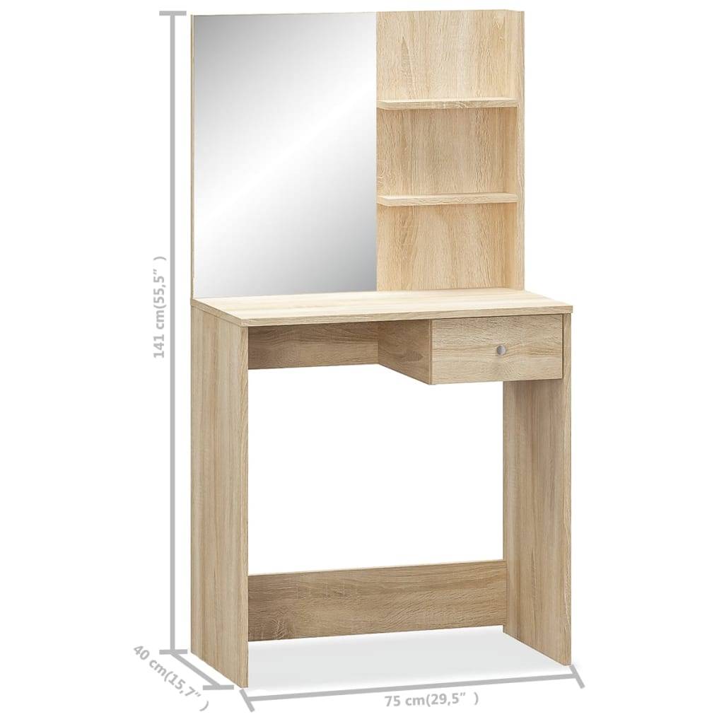 vidaXL Schminktisch Holzwerkstoff 75x40x141 cm Eiche