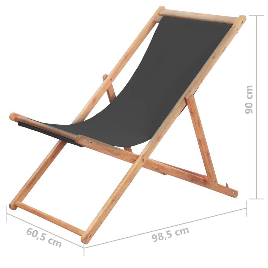 vidaXL Strandstuhl Klappbar Stoff und Massivholz Grau