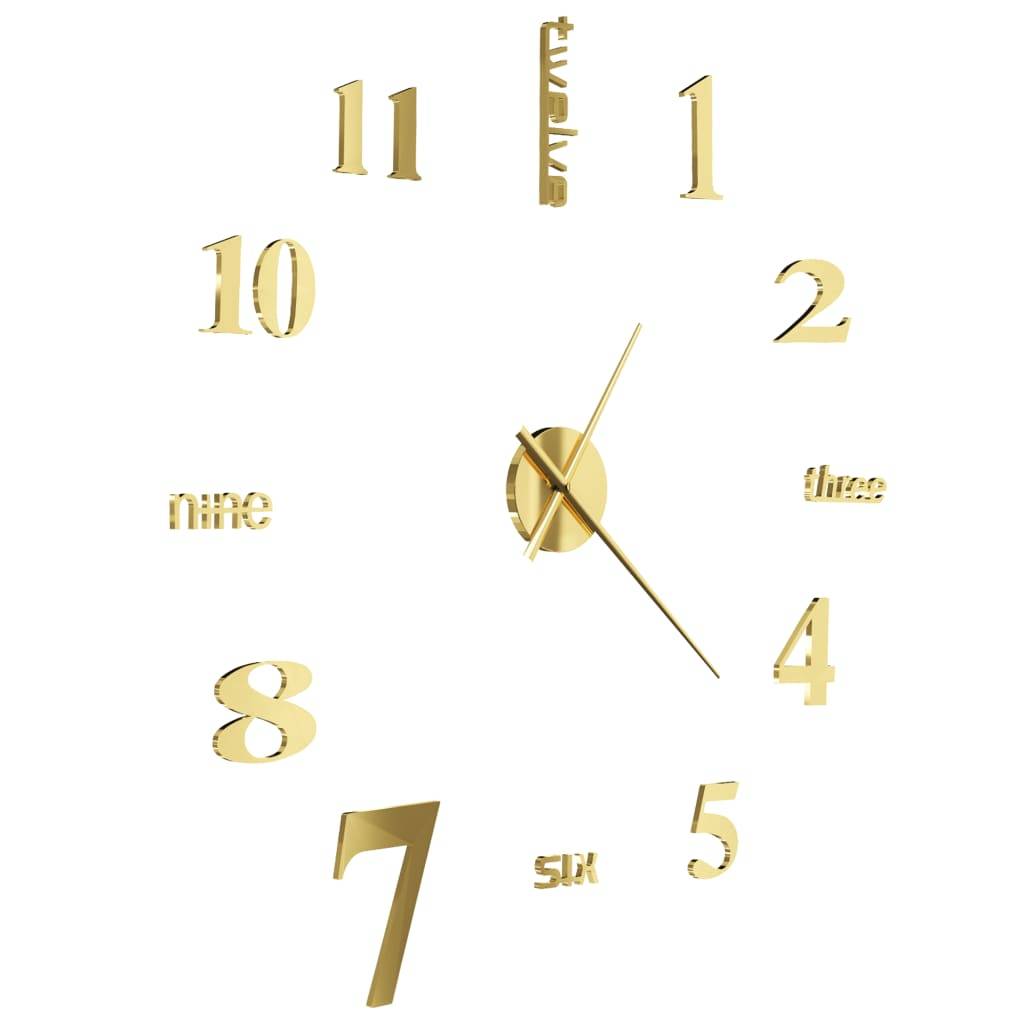 vidaXL 3D-Wanduhr Modernes Design 100 cm XXL Golden