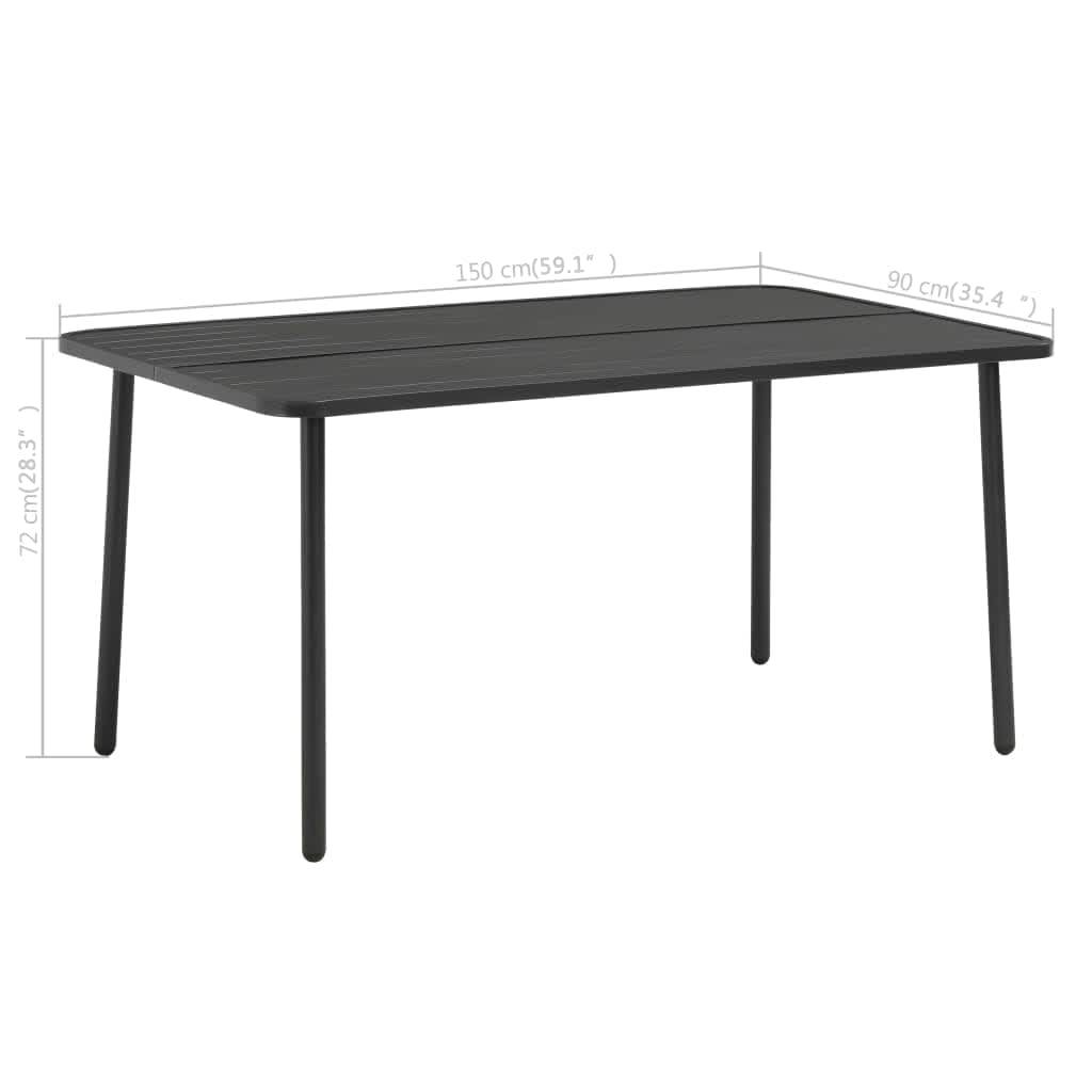 vidaXL Garten-Esstisch Stahl 150x90x72 cm Dunkelgrau Lattendesign