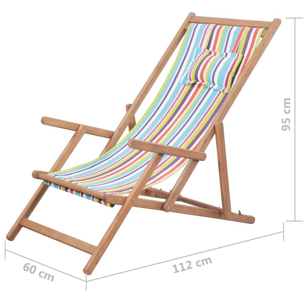 vidaXL Strandstuhl Klappbar Stoff und Massivholz Mehrfarbig