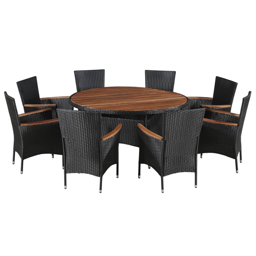 vidaXL 9-tlg. Garten-Essgruppe Poly Rattan Akazie Massivholz Schwarz