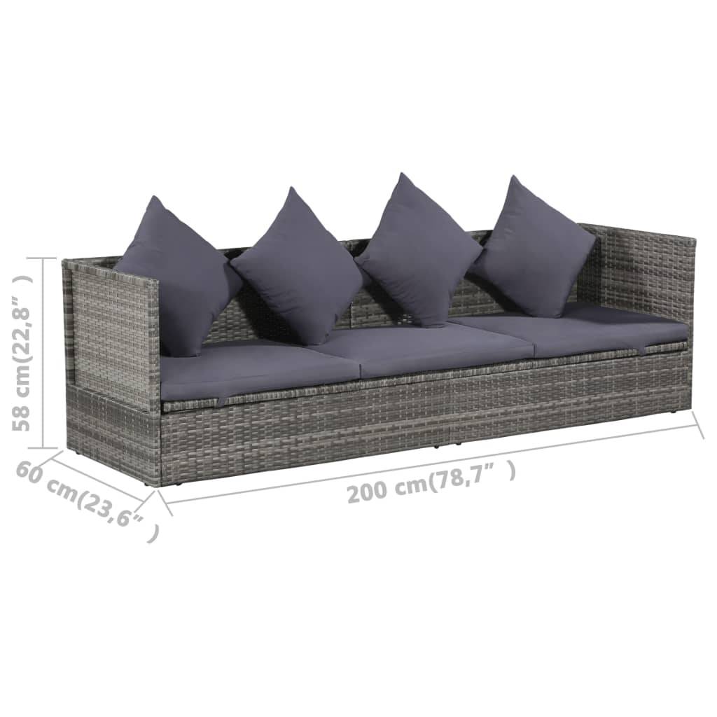 vidaXL Garten-Sofabett 200x60 cm Poly Rattan Grau