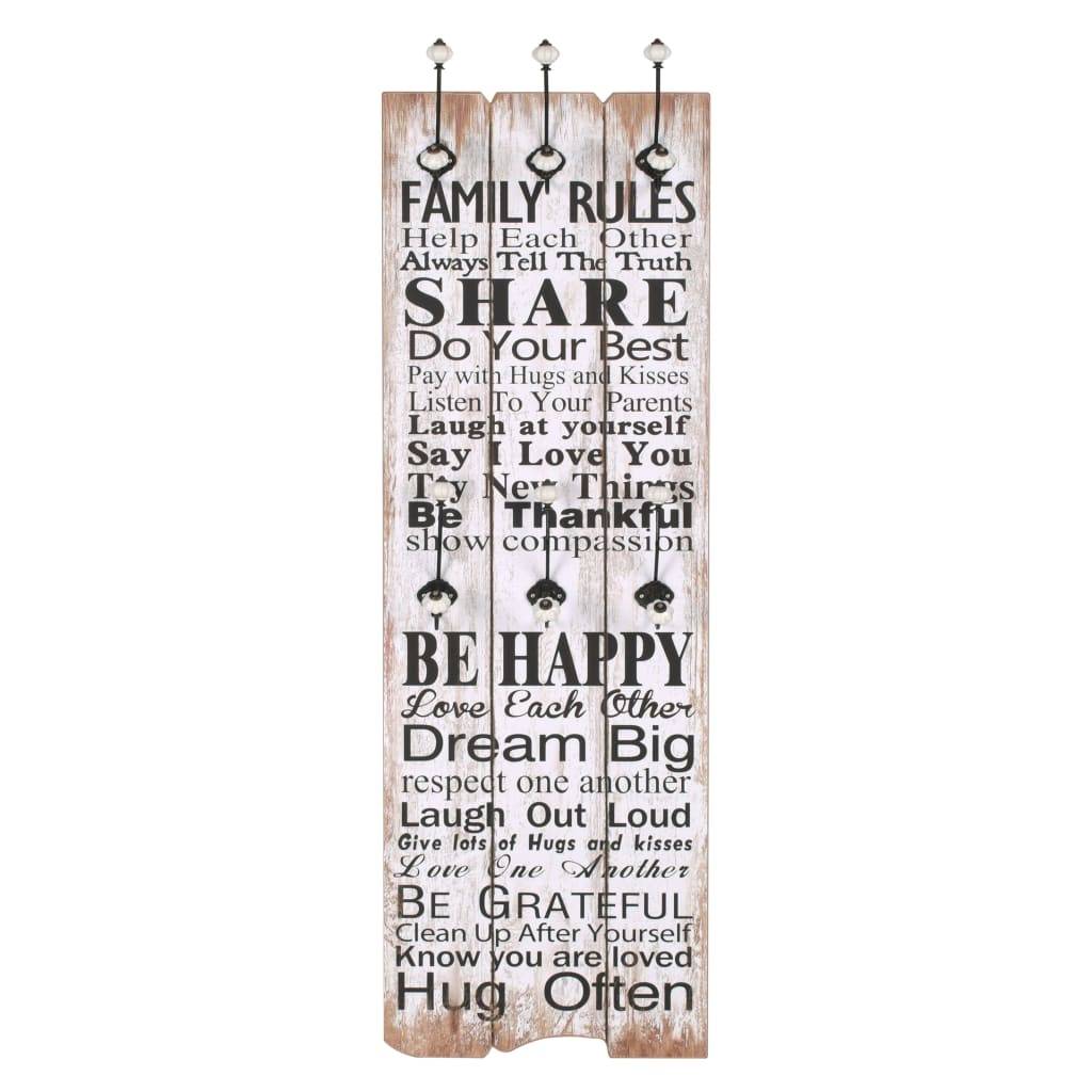 vidaXL Wandgarderobe mit 6 Haken 120 x 40 cm "FAMILY RULES"