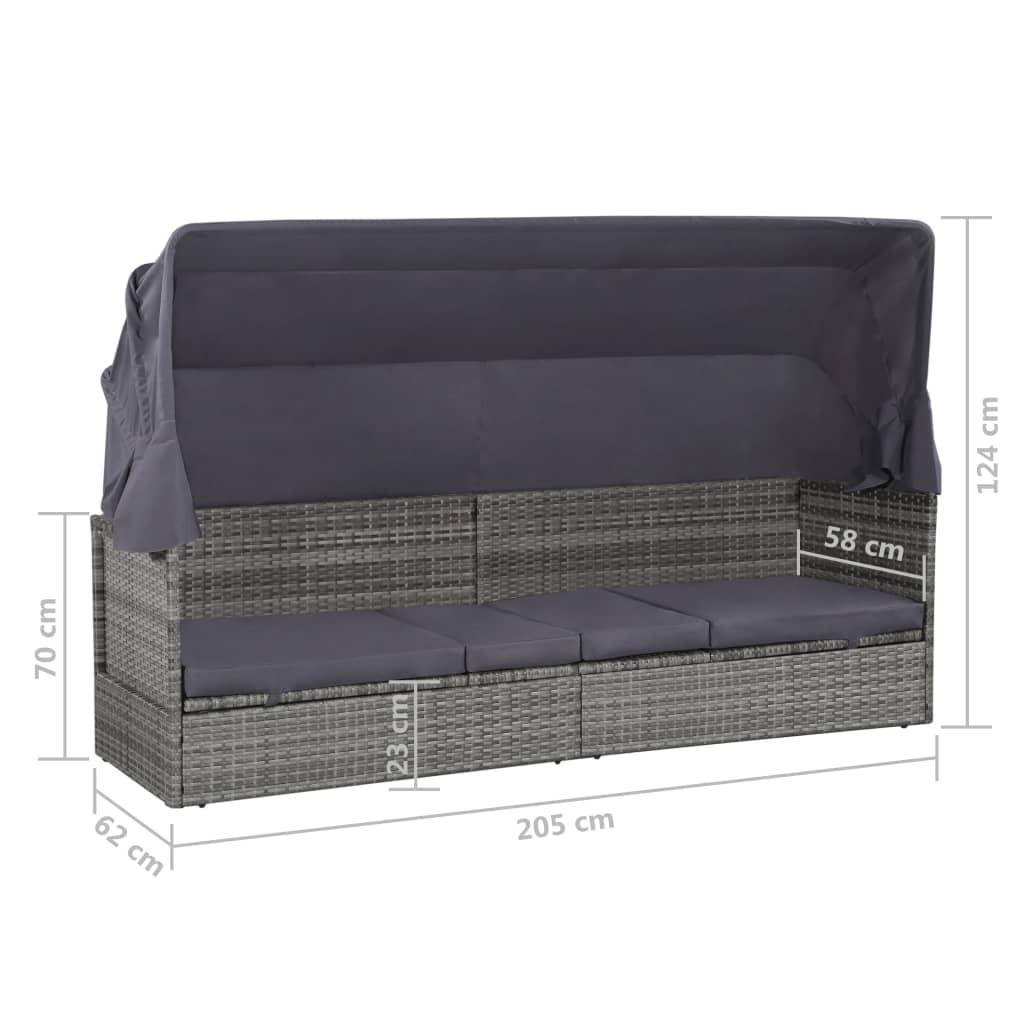 vidaXL Gartenbett mit Baldachin Grau 205×62 cm Poly Rattan