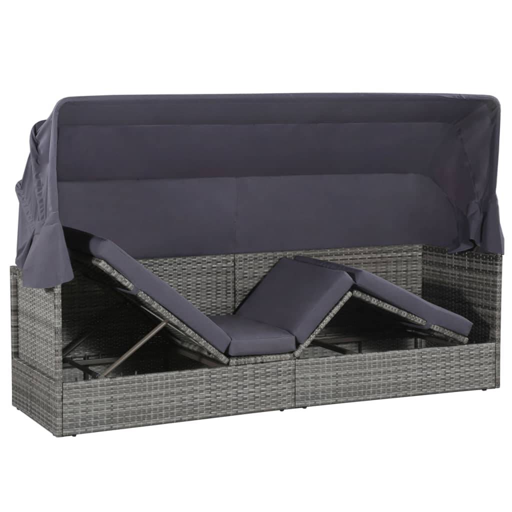 vidaXL Gartenbett mit Baldachin Grau 205×62 cm Poly Rattan