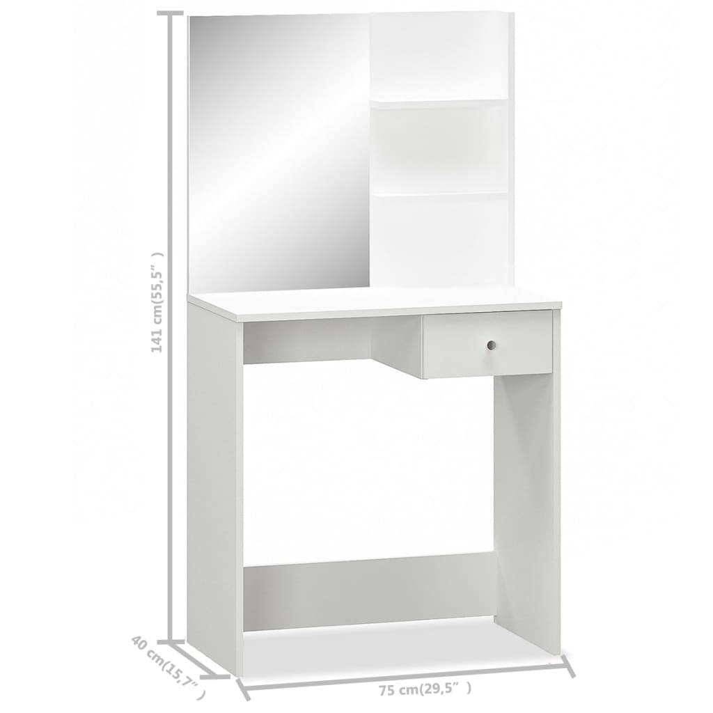 vidaXL Schminktisch Holzwerkstoff 75x40x141 cm Weiß