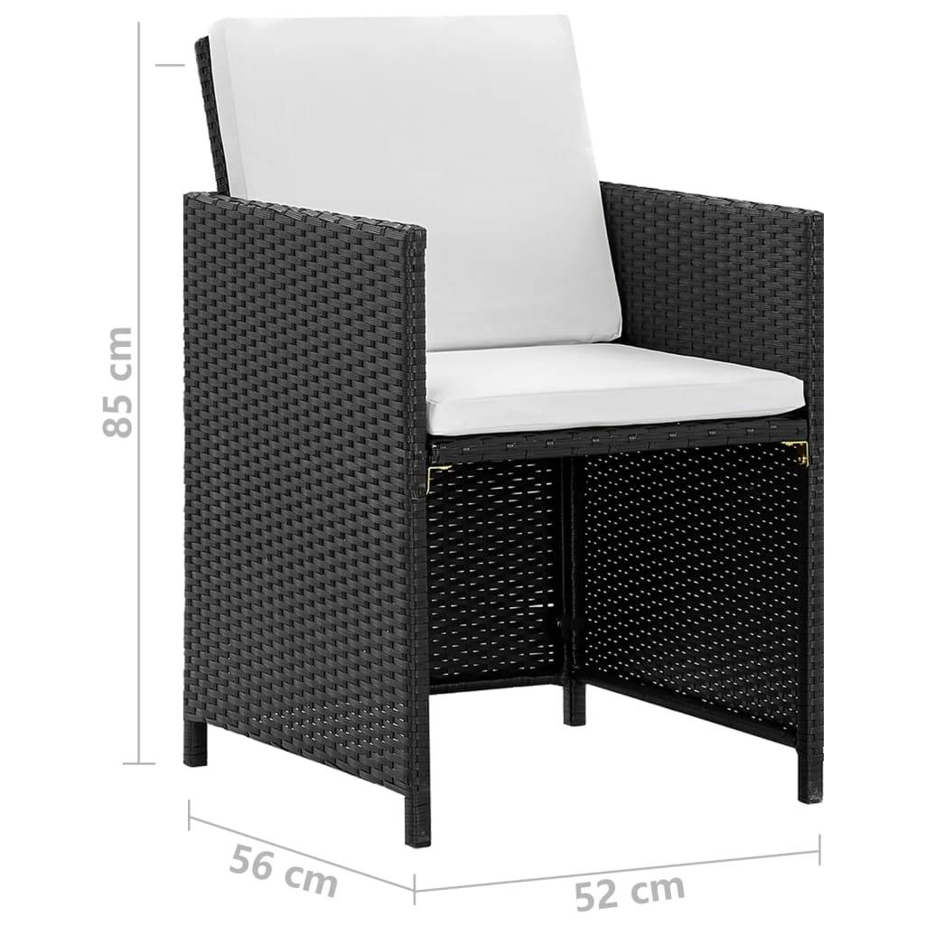 vidaXL 5-tlg. Garten-Essgruppe mit Auflagen Poly Rattan Schwarz