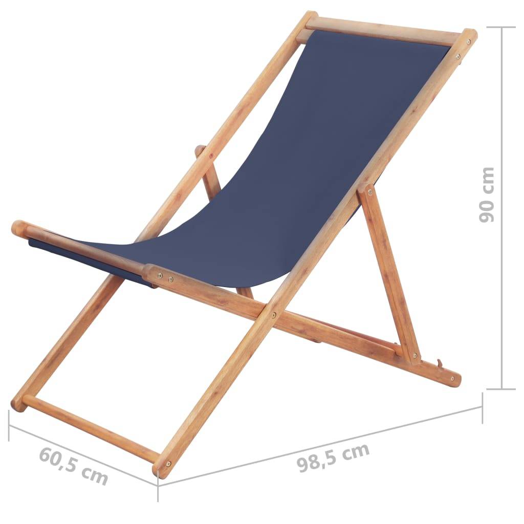 vidaXL Strandstuhl Klappbar Stoff und Massivholz Blau