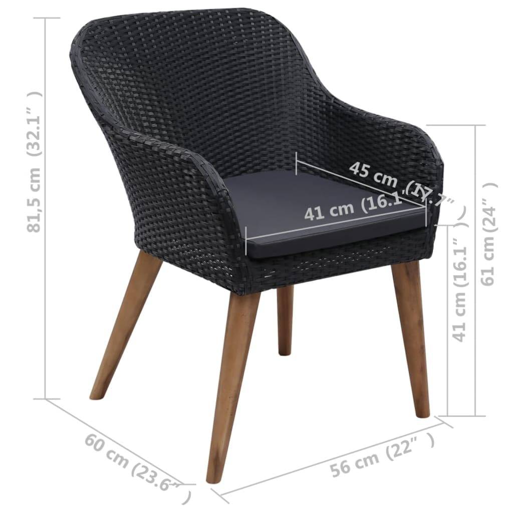 vidaXL Gartenstühle mit Polstern 2 Stk. Poly Rattan Schwarz