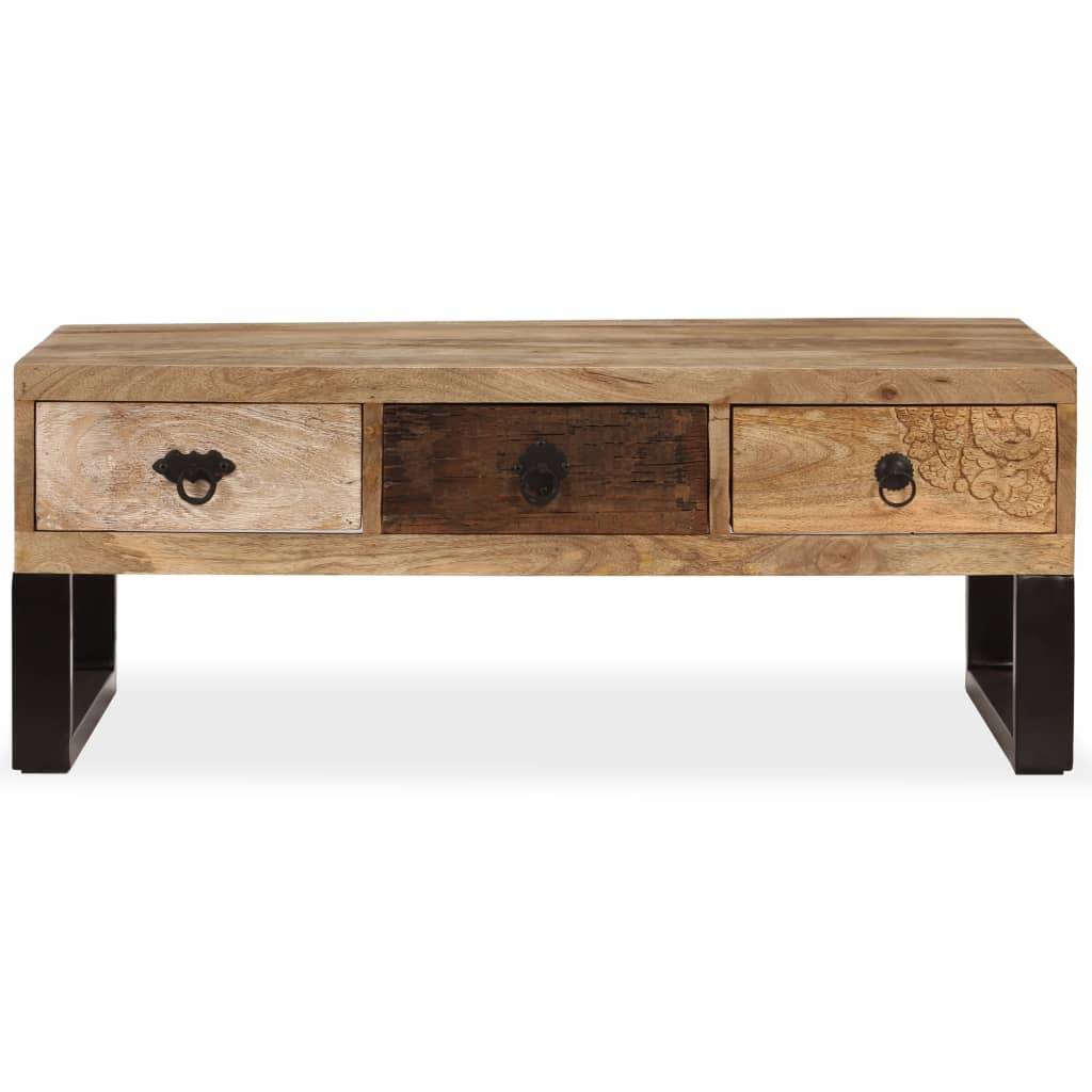 vidaXL Couchtisch mit 3 Schubladen Massivholz Mango 90x50x35 cm