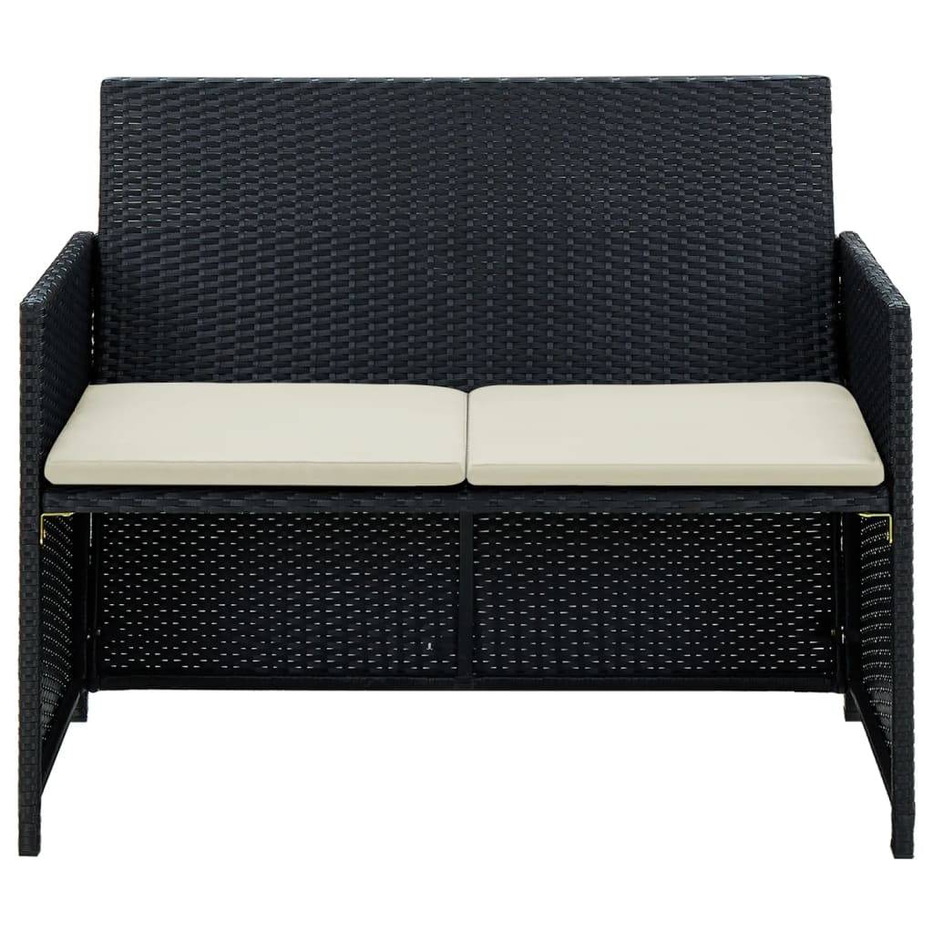 vidaXL 2-Sitzer-Gartensofa mit Polstern Schwarz Poly Rattan