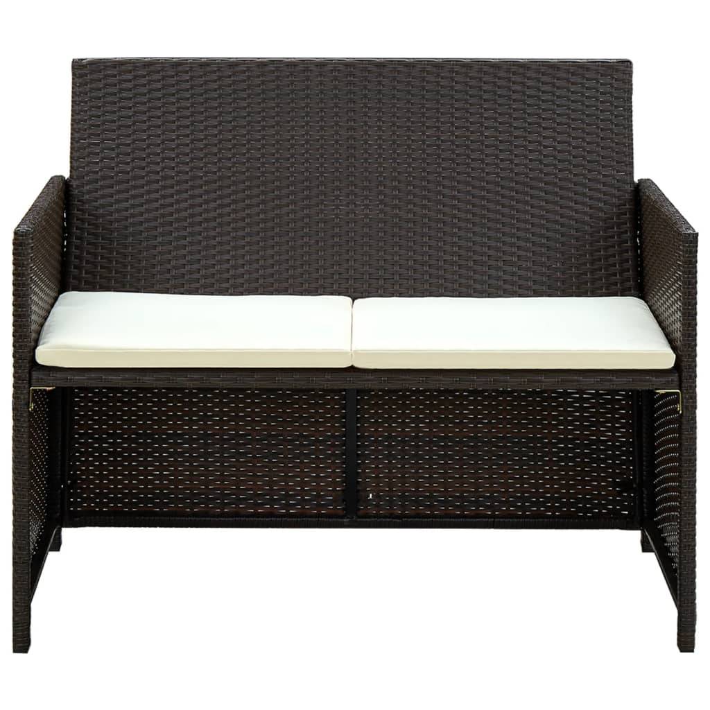 vidaXL 2-Sitzer-Gartensofa mit Polstern Braun Poly Rattan