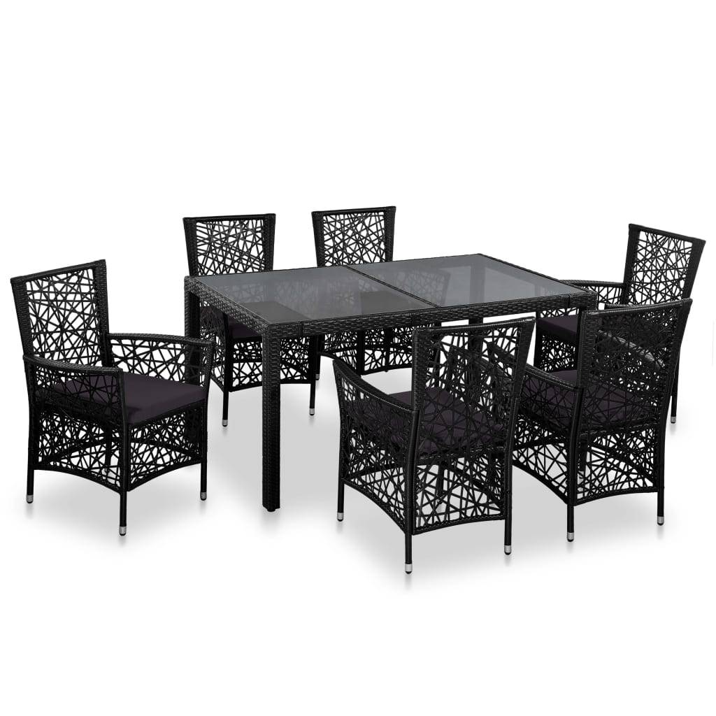 vidaXL 7-tlg. Garten-Essgruppe Poly Rattan Schwarz