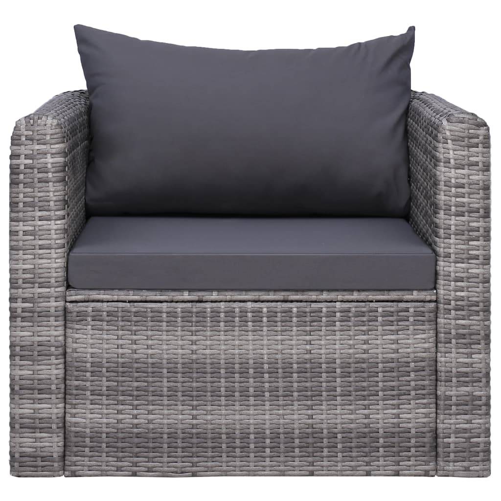 vidaXL Gartenstuhl mit Polster und Kissen Poly Rattan Grau