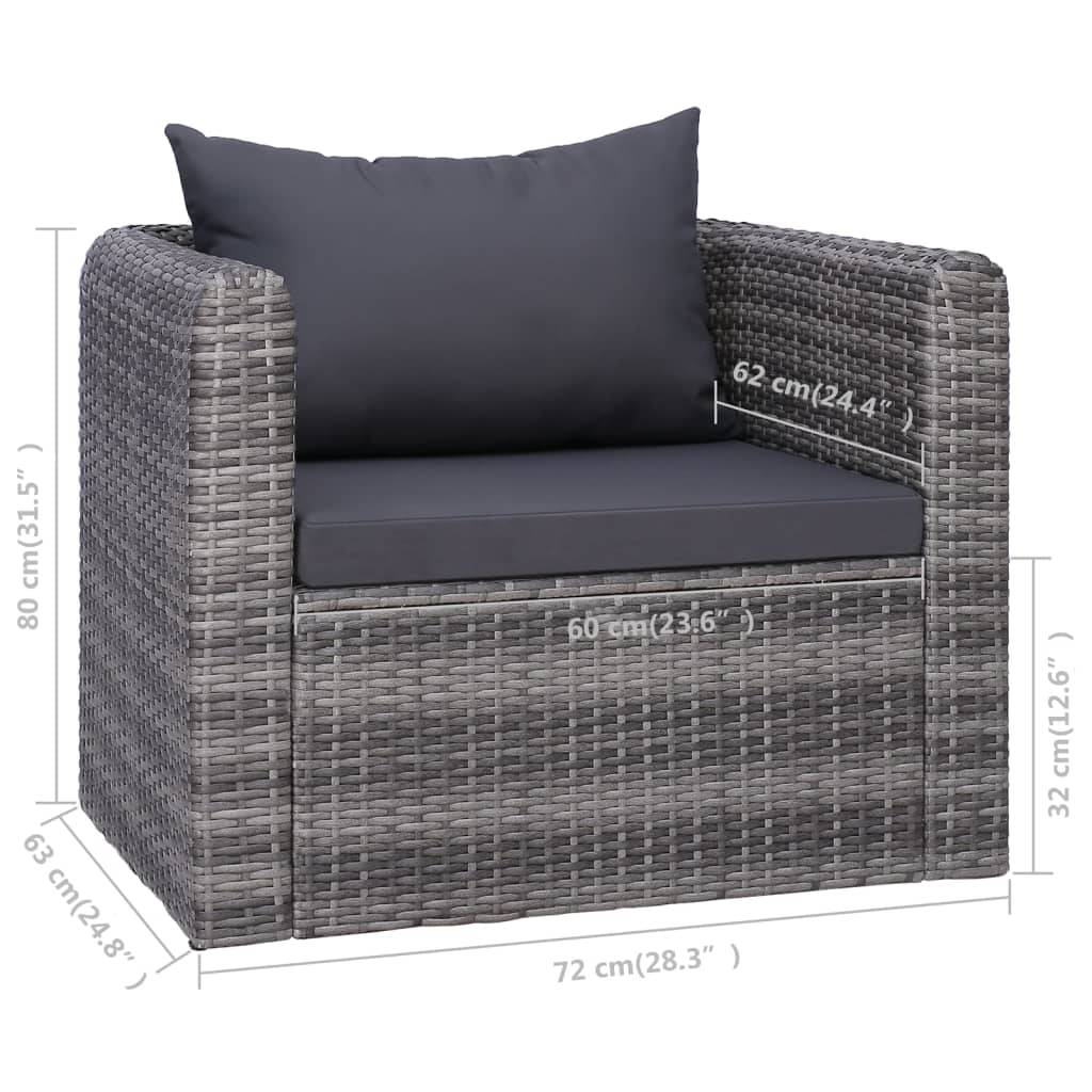 vidaXL Gartenstuhl mit Polster und Kissen Poly Rattan Grau