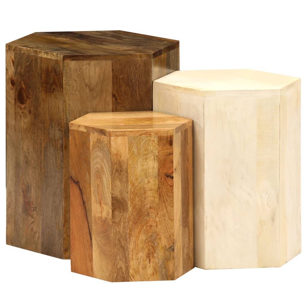 vidaXL Couchtisch-Set 3-teilig Mangoholz Massiv