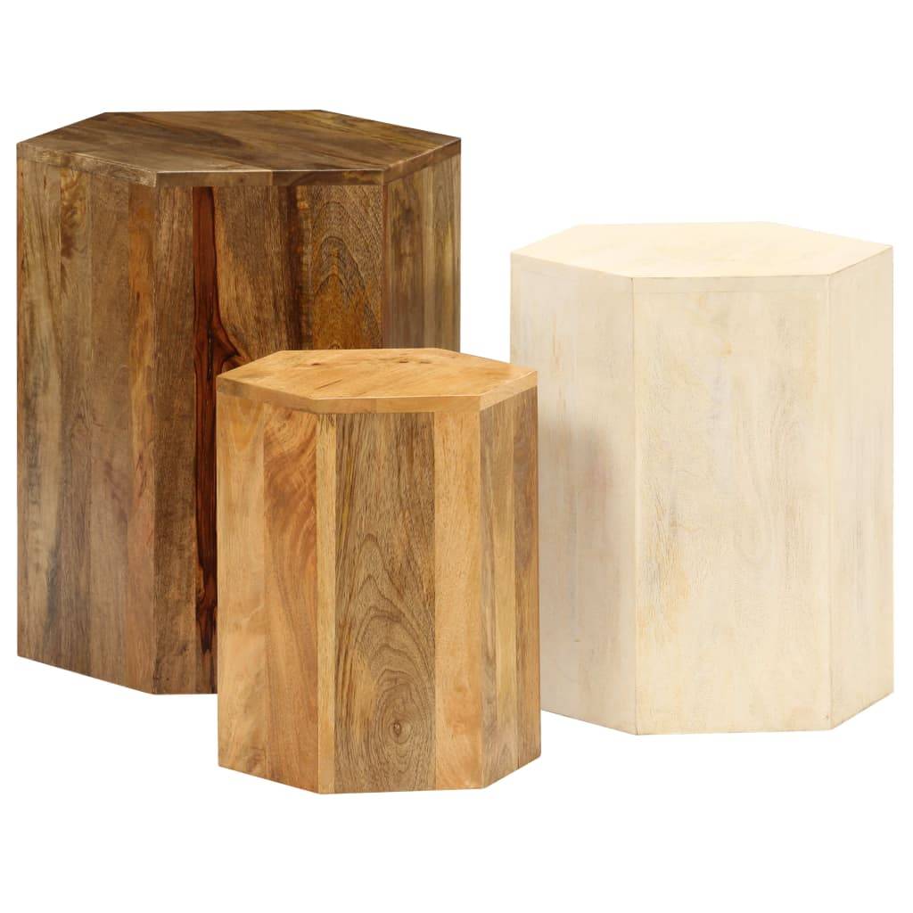 vidaXL Couchtisch-Set 3-teilig Mangoholz Massiv