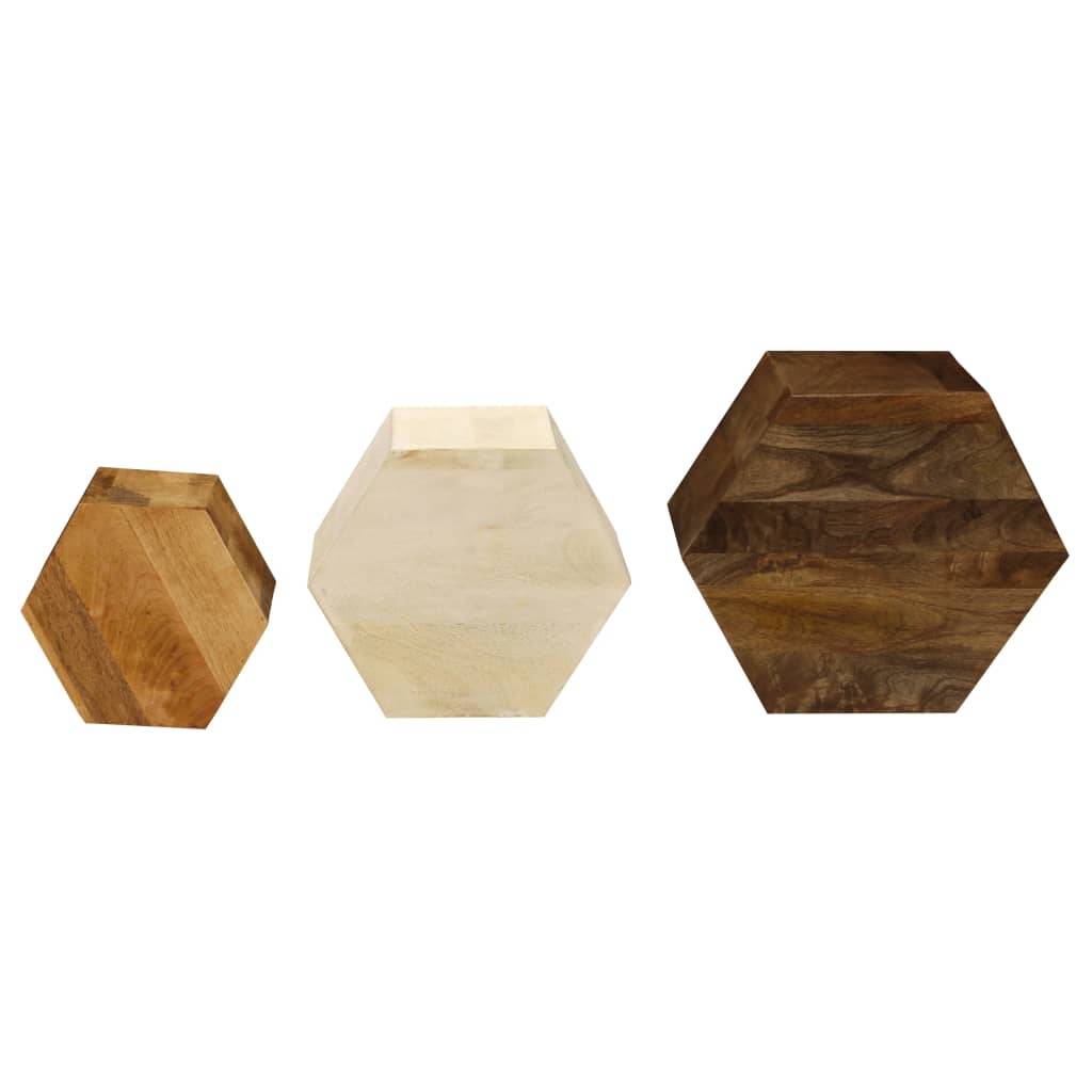 vidaXL Couchtisch-Set 3-teilig Mangoholz Massiv