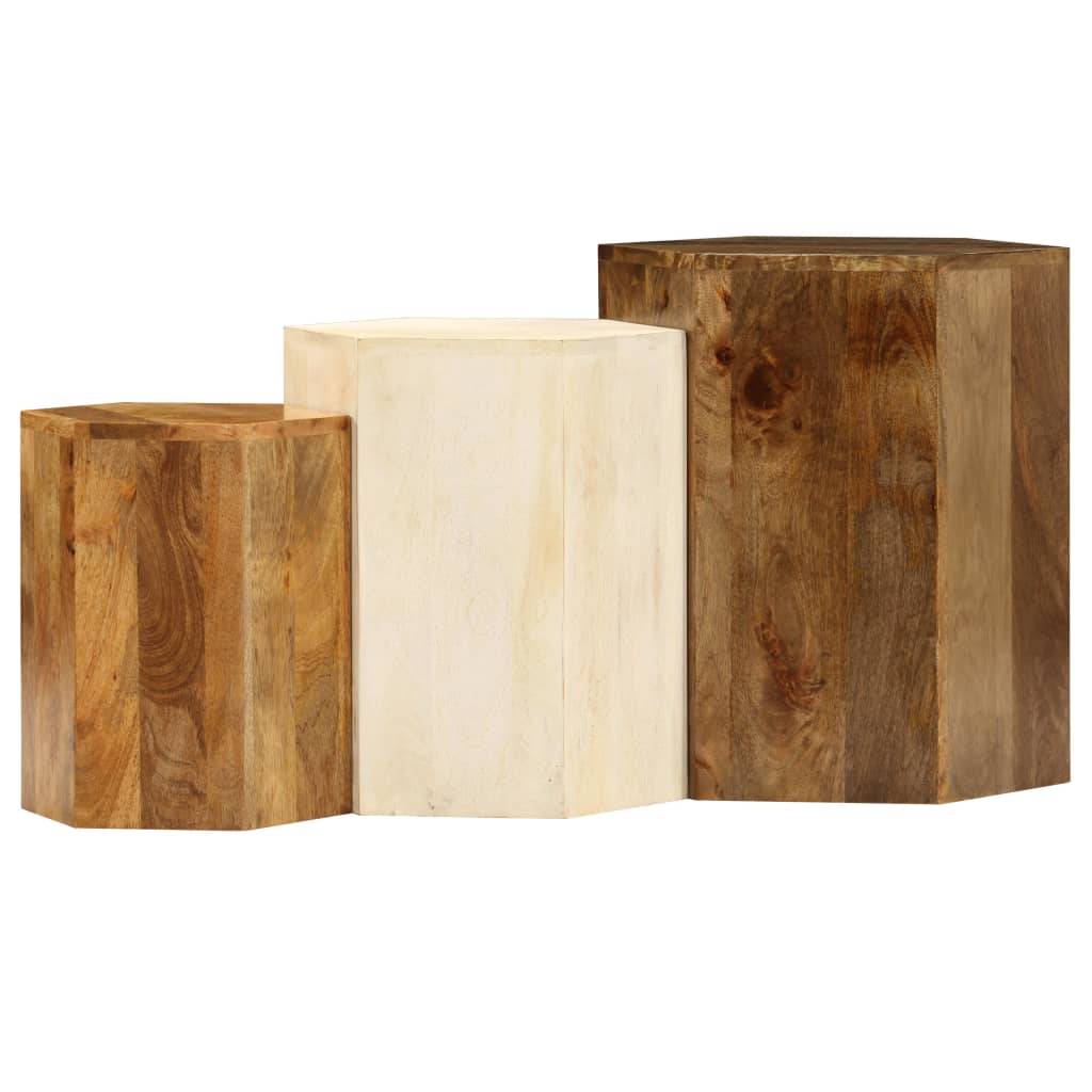 vidaXL Couchtisch-Set 3-teilig Mangoholz Massiv