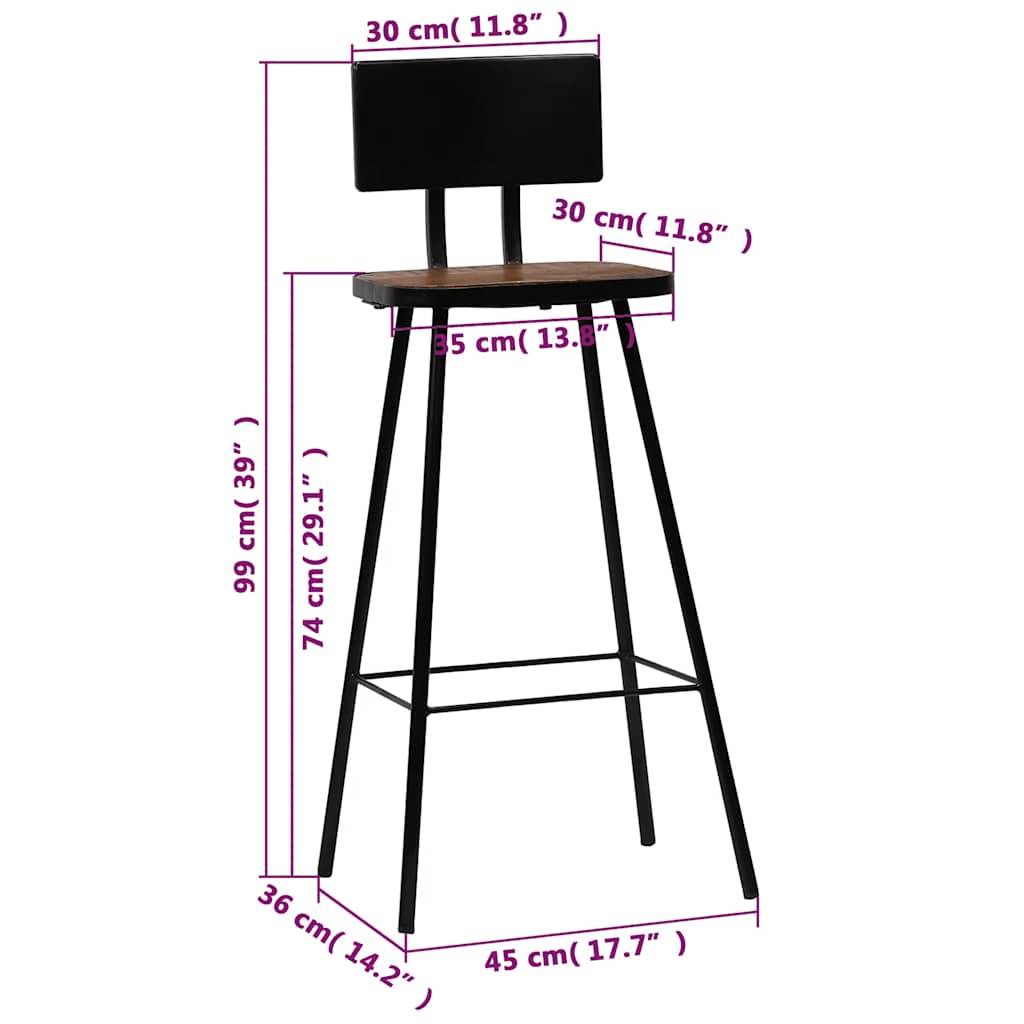 vidaXL Barhocker 2 Stk. Massives Altholz