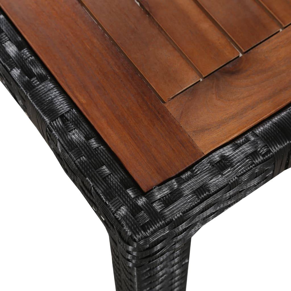 vidaXL 7-tlg. Garten-Essgruppe Poly Rattan Akazie Massivholz Schwarz