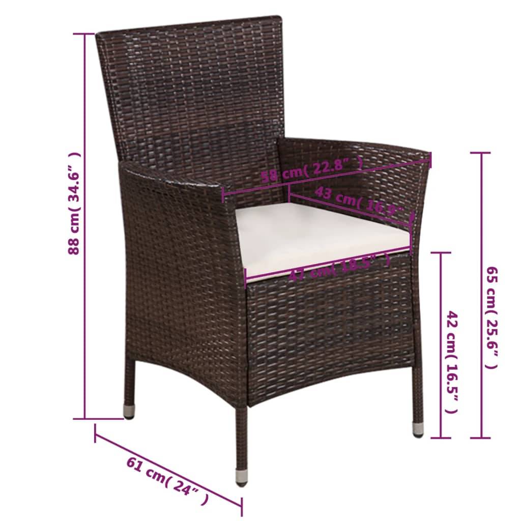 vidaXL Gartenstuhl und Hocker mit Polstern Poly Rattan Braun