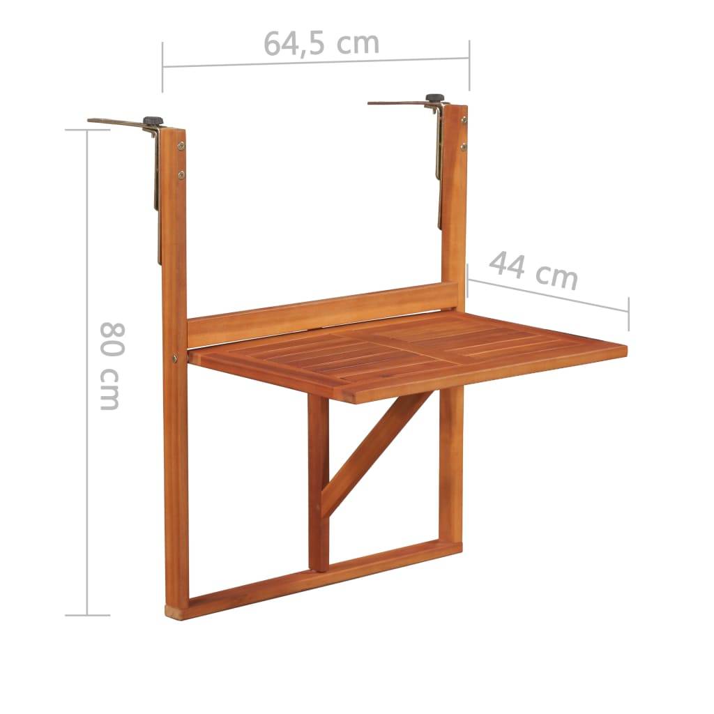 vidaXL Balkon-Hängetisch 64,5x44x80 cm Massivholz Akazie