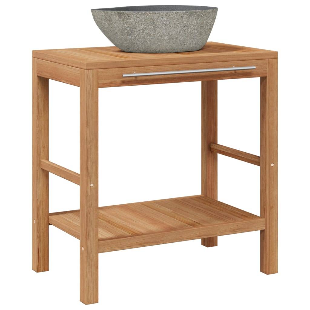 vidaXL Waschtisch Massivholz Teak mit Waschbecken aus Flussstein