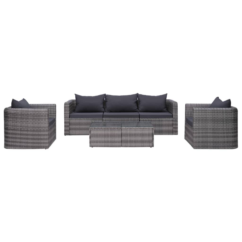 vidaXL 6-tlg. Garten-Sofagarnitur mit Polstern&Kissen Poly Rattan Grau